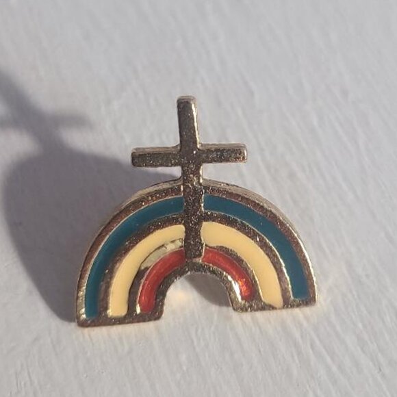 Rainbow Gay Pride Holy Cross Vintage Lapel Pin - Picture 2 of 4